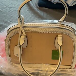 Kate Spade Tan and White Satchel with Double Handles